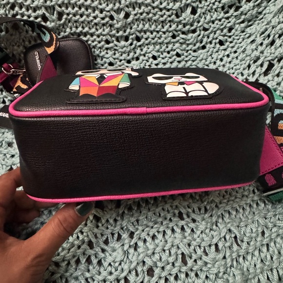KARL LAGERFELD PARIS & Cat Maybelle Black Pink Multi Camera Bag Crossbody NWT - Picture 8 of 11